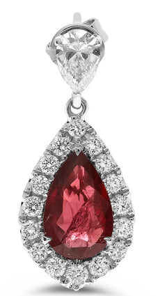 LARGE 3.10CT DIAMOND & RUBY 18KT WHITE GOLD PEAR SHAPE & ROUND HANGING EARRINGS