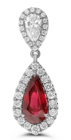 LARGE 4.38CT DIAMOND & RUBY 18KT WHITE GOLD PEAR SHAPE & ROUND HANGING EARRINGS