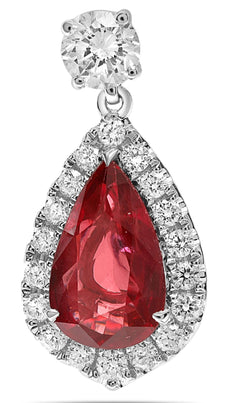 LARGE 5.59CT DIAMOND & RUBY 18KT WHITE GOLD PEAR SHAPE & ROUND HANGING EARRINGS