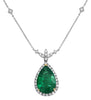 LARGE 8.35CT DIAMOND & AAA EMERALD 18K WHITE GOLD TEAR DROP BY THE YARD NECKLACE