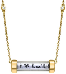 ESTATE .17CT DIAMOND 14KT YELLOW GOLD 3D BY THE YARD GLASS TUBE FUN NECKLACE