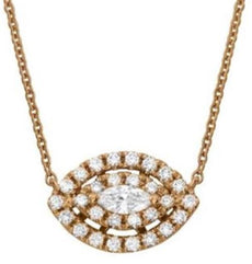.46CT DIAMOND 14K ROSE GOLD ROUND & MARQUISE DOUBLE HALO EVIL EYE LUCKY NECKLACE