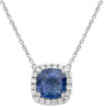 LARGE 2.19CT DIAMOND & AAA SAPPHIRE 18K WHITE GOLD CUSHION & ROUND HALO NECKLACE