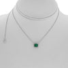 1.45CT DIAMOND & EMERALD 14KT WHITE GOLD 3D SQUARE HEXAGON HALO CLASSIC NECKLACE