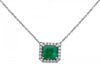 1.45CT DIAMOND & EMERALD 14KT WHITE GOLD 3D SQUARE HEXAGON HALO CLASSIC NECKLACE
