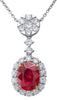 2.97CT DIAMOND & AAA RUBY 18KT 2 TONE GOLD 3D OVAL & ROUND FLOWER LOVE NECKLACE