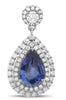 LARGE 2.65CT DIAMOND & AAA SAPPHIRE 18KT WHITE GOLD 3D PEAR SHAPE HALO PENDANT