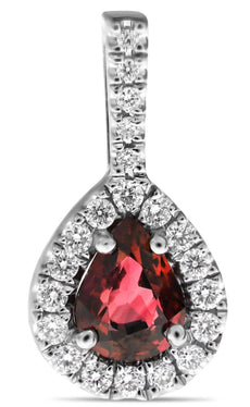 .50CT DIAMOND & AAA RUBY 14K WHITE GOLD PEAR SHAPE & ROUND HALO FLOATING PENDANT