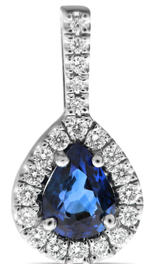 .50CT DIAMOND & AAA SAPPHIRE 14KT WHITE GOLD PEAR SHAPE & ROUND FLOATING PENDANT