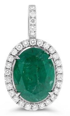 4.90CT DIAMOND & AAA EMERALD 14KT WHITE GOLD OVAL & ROUND HALO FLOATING PENDANT