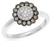 .41CT WHITE & CHOCOLATE FANCY DIAMOND 14KT WHITE GOLD 3D FLOWER CLUSTER FUN RING