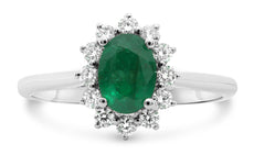 1.01CT DIAMOND & AAA EMERALD 18KT WHITE GOLD OVAL PRINCESS DIANA ENGAGEMENT RING