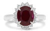 LARGE 3CT DIAMOND & AAA RUBY 18KT WHITE GOLD OVAL PRINCESS DIANA ENGAGEMENT RING