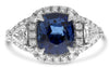 ESTATE LARGE 5.34CT DIAMOND & AAA SAPPHIRE PLATINUM CUSHION CUT ENGAGEMENT RING