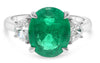 LARGE 5.09CT DIAMOND & AAA EMERALD PLATINUM 3D OVAL & HALF MOON ENGAGEMENT RING