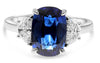LARGE 4.95CT DIAMOND & AAA SAPPHIRE PLATINUM CUSHION & HALF MOON ENGAGEMENT RING