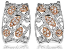 WIDE 1.05CT DIAMOND 14KT WHITE AND ROSE GOLD MULTI SHAPE HUGGIE HANGING EARRINGS