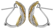 WIDE .67CT DIAMOND 14KT 2 TONE GOLD 3D MULTI ROW LOVE CLIP ON HANGING EARRINGS