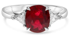 2.83CT DIAMOND & AAA RUBY PLATINUM OVAL & TRILLION CUT 3 STONE ENGAGEMENT RING