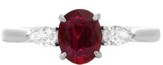 2.38CT DIAMOND & AAA RUBY PLATINUM 3D OVAL & PEAR SHAPE 3 STONE ENGAGEMENT RING