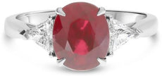 3.31CT DIAMOND & AAA RUBY PLATINUM OVAL & TRILLION CUT 3 STONE ENGAGEMENT RING