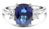 LARGE 4.64CT DIAMOND AAA SAPPHIRE PLATINUM CUSHION & RADIANT CUT ENGAGEMENT RING