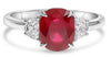 ESTATE LARGE 2.56CT DIAMOND & AAA RUBY PLATINUM OVAL & HALF MOON ENGAGEMENT RING