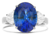 LARGE 5.56CT DIAMOND & AAA SAPPHIRE PLATINUM 3D OVAL & HALF MOON ENGAGEMENT RING