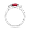 LARGE 2.9CT DIAMOND & AAA RUBY PLATINUM OVAL & HALF MOON 3 STONE ENGAGEMENT RING