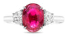 LARGE 2.9CT DIAMOND & AAA RUBY PLATINUM OVAL & HALF MOON 3 STONE ENGAGEMENT RING