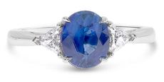 1.82CT DIAMOND & AAA SAPPHIRE PLATINUM OVAL & TRILLION 3 STONE ENGAGEMENT RING