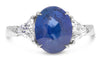 LARGE 4.78CT DIAMOND & AAA SAPPHIRE PLATINUM OVAL & TRILLION CUT ENGAGEMENT RING