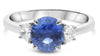 ESTATE 2.28CT DIAMOND & AAA SAPPHIRE PLATINUM ROUND & HALF MOON ENGAGEMENT RING