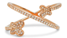 ESTATE .20CT DIAMOND 14KT ROSE GOLD 3D DOUBLE BUTTERFLY CRISS CROSS LOVE RING