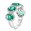 LARGE 3.65CT DIAMOND & AAA EMERALD PLATINUM OVAL & ROUND HALO ANNIVERSARY RING