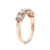 WIDE 1.12CT DIAMOND 14KT ROSE GOLD CUSHION & ROUND HALO 5 STONE ANNIVERSARY RING