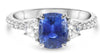 WIDE 2.80CT DIAMOND & AAA SAPPHIRE PLATINUM 3D CUSHION 3 STONE ENGAGEMENT RING