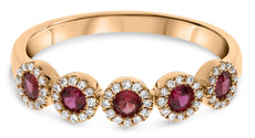 .47CT DIAMOND & AAA RUBY 14KT ROSE GOLD 3D ROUND HALO 5 STONE ANNIVERSARY RING