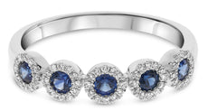 .47CT DIAMOND & AAA SAPPHIRE 14KT WHITE GOLD ROUND HALO 5 STONE ANNIVERSARY RING