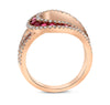 ESTATE LARGE 2.54CT DIAMOND & AAA RUBY 14KT ROSE GOLD 3D LOVE KNOT FUN RING