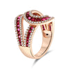 ESTATE LARGE 2.54CT DIAMOND & AAA RUBY 14KT ROSE GOLD 3D LOVE KNOT FUN RING