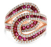 ESTATE LARGE 2.54CT DIAMOND & AAA RUBY 14KT ROSE GOLD 3D LOVE KNOT FUN RING