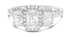 1.63CT DIAMOND 18KT WHITE GOLD 3D EMERALD CUT & ROUND 3 STONE ENGAGEMENT RING