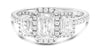 1.63CT DIAMOND 18KT WHITE GOLD 3D EMERALD CUT & ROUND 3 STONE ENGAGEMENT RING