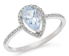 .94CT DIAMOND & AAA AQUAMARINE 14K WHITE GOLD PEAR SHAPE & ROUND FRIENDSHIP RING