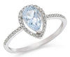 .94CT DIAMOND & AAA AQUAMARINE 14K WHITE GOLD PEAR SHAPE & ROUND FRIENDSHIP RING