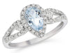 1.2CT DIAMOND & AAA AQUAMARINE 14K WHITE GOLD PEAR SHAPE & ROUND FRIENDSHIP RING