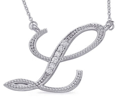 ESTATE .06CT DIAMOND 14KT WHITE GOLD CLASSIC SIGNATURE L SCRIPT INITAL NECKLACE