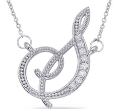 ESTATE .08CT DIAMOND 14KT WHITE GOLD CLASSIC SIGNATURE S SCRIPT INITAL NECKLACE