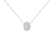 ESTATE .19CT DIAMOND 14KT WHITE GOLD 3D CLASSIC CLUSTER PAVE OVAL LOVE NECKLACE